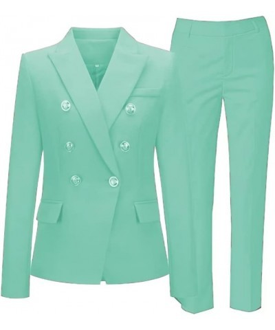 2 Piece Pant Suits for Women Casual Business Suit Sets Double Breasted Blazer Vest Pant Set Mint Green $31.50 Suits