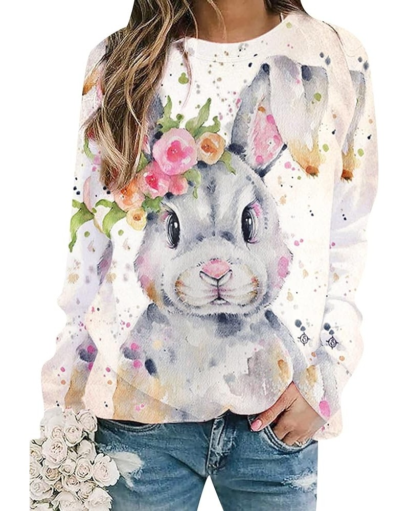 Women's Easter Day Bunny Printed Sweatshirt Funny Rabbit Crew Neck Pullover Casual Long Sleeve Shirt Tops Pink Bunny $17.35 H...