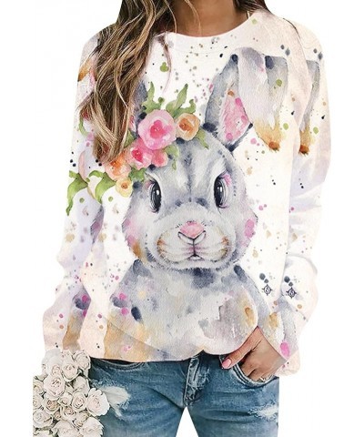 Women's Easter Day Bunny Printed Sweatshirt Funny Rabbit Crew Neck Pullover Casual Long Sleeve Shirt Tops Pink Bunny $17.35 H...