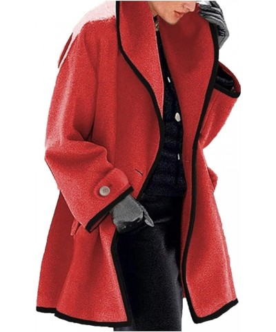 Women Casual Long Blazer Plaid Oversized Notched Collar Coat Button Blend Winter Trench Coat with Pockets L Red $16.81 Coats