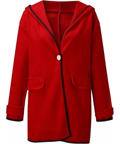 Women Casual Long Blazer Plaid Oversized Notched Collar Coat Button Blend Winter Trench Coat with Pockets L Red $16.81 Coats