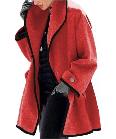 Women Casual Long Blazer Plaid Oversized Notched Collar Coat Button Blend Winter Trench Coat with Pockets L Red $16.81 Coats