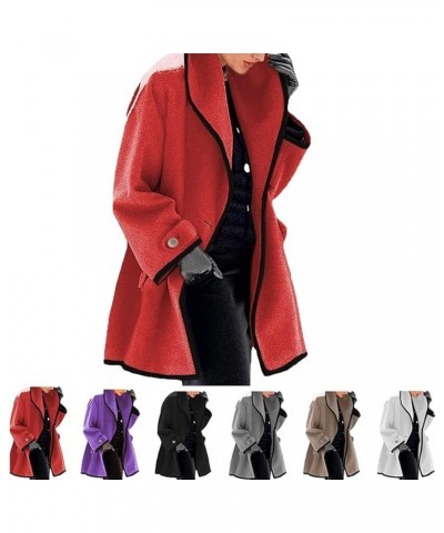 Women Casual Long Blazer Plaid Oversized Notched Collar Coat Button Blend Winter Trench Coat with Pockets L Red $16.81 Coats