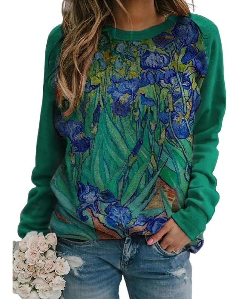 Women's Flower Graphic Printed Long Sleeve Crewneck Sweatshirt Fall Casual Loose Plus Size Pullover Tops for Women Color_4 $1...