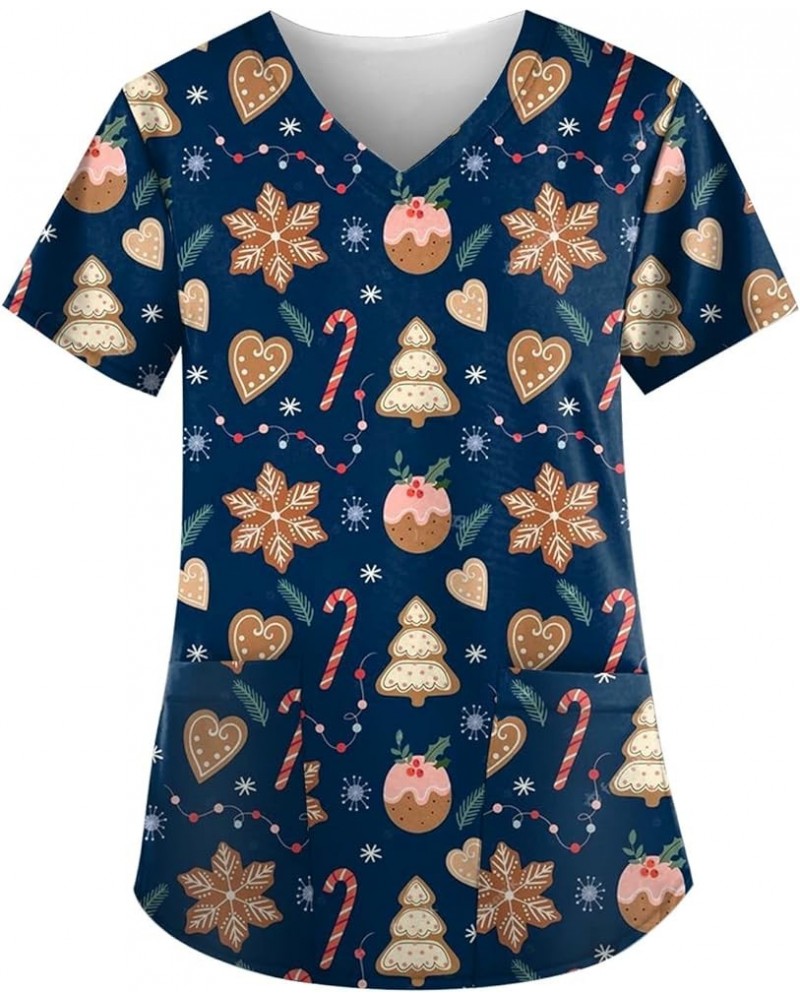 Women's Christmas Scrub Tops Cute Snowman Print Short Sleeve V Neck Shirts Anti Wrinkle Nursing Uniform Holiday Tops D-blue $...