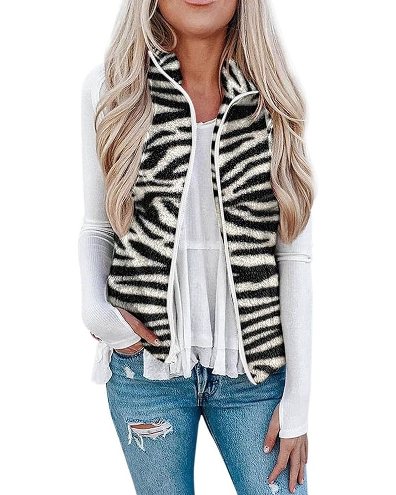 Vests For Women Winter Casual Zip Up Fleece Shaggy Jackets Coats Fashion Graphic Plus Size Cardigan Sweaters Outwear V2-zebra...