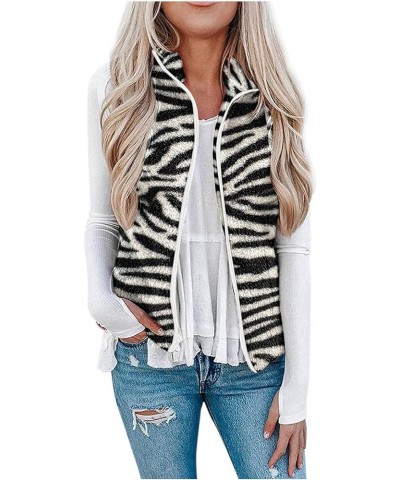 Vests For Women Winter Casual Zip Up Fleece Shaggy Jackets Coats Fashion Graphic Plus Size Cardigan Sweaters Outwear V2-zebra...