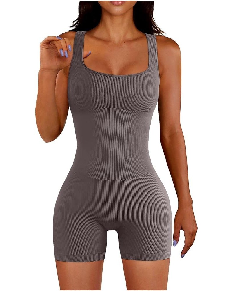 Short Romper For Women Square Neck Ribbed Tank Tops Sleeveless Workout Jumpsuit Gym Yoga Clothes 2023 J021-dark Gray $5.00 Ju...