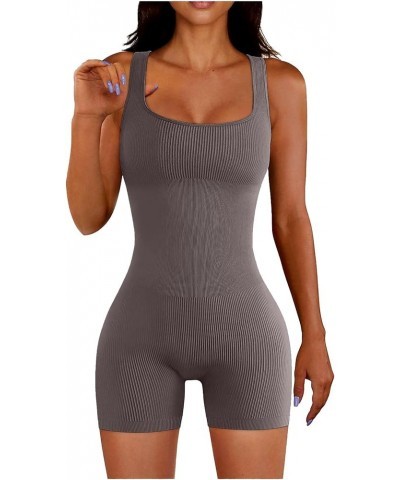 Short Romper For Women Square Neck Ribbed Tank Tops Sleeveless Workout Jumpsuit Gym Yoga Clothes 2023 J021-dark Gray $5.00 Ju...