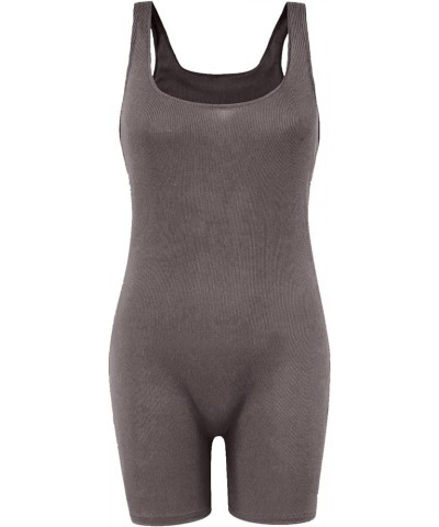 Short Romper For Women Square Neck Ribbed Tank Tops Sleeveless Workout Jumpsuit Gym Yoga Clothes 2023 J021-dark Gray $5.00 Ju...