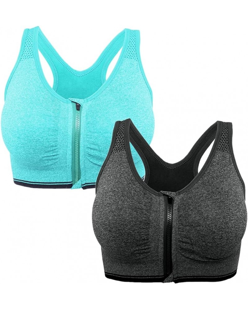 Front Zipper Sports Bras for Women Wireless Post-Surgery Bra Racerback Workout Gym Yoga Sports Bra 5 2 Packs(green+grey) $22....