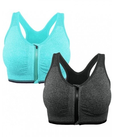 Front Zipper Sports Bras for Women Wireless Post-Surgery Bra Racerback Workout Gym Yoga Sports Bra 5 2 Packs(green+grey) $22....