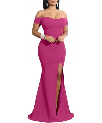 Women's Off Shoulder High Split Long Formal Party Dress Evening Gown Rose $27.50 Dresses