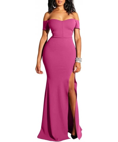 Women's Off Shoulder High Split Long Formal Party Dress Evening Gown Rose $27.50 Dresses