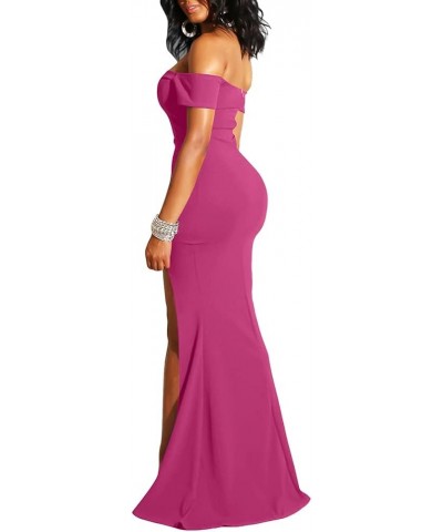 Women's Off Shoulder High Split Long Formal Party Dress Evening Gown Rose $27.50 Dresses