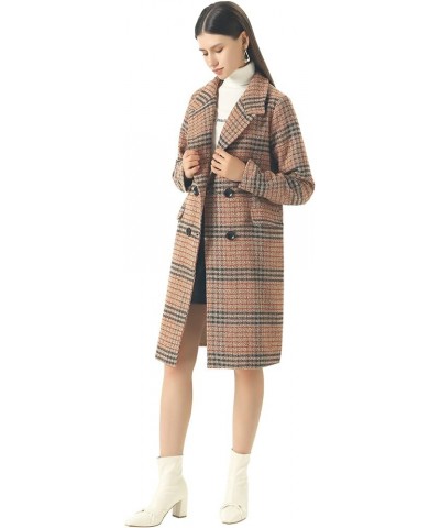 Women's Winter Oversize Lapel Collar Woolen Plaid Double Breasted Long Peacoat Jacket Camel $38.33 Coats