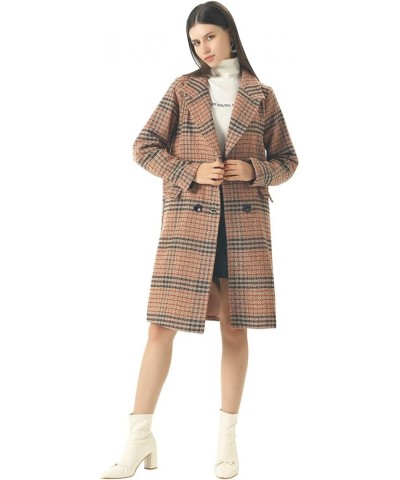 Women's Winter Oversize Lapel Collar Woolen Plaid Double Breasted Long Peacoat Jacket Camel $38.33 Coats