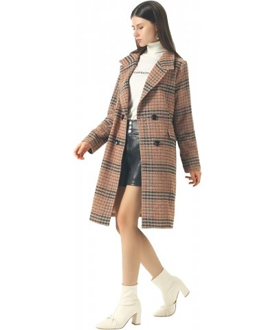 Women's Winter Oversize Lapel Collar Woolen Plaid Double Breasted Long Peacoat Jacket Camel $38.33 Coats