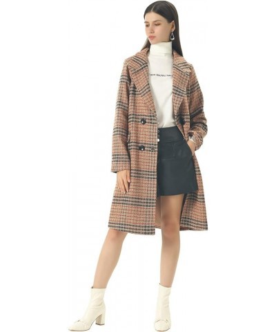 Women's Winter Oversize Lapel Collar Woolen Plaid Double Breasted Long Peacoat Jacket Camel $38.33 Coats