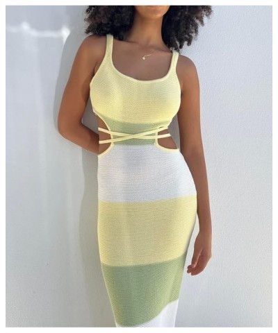 Women Bodycon Backless Cut Out Maxi Dress Sexy Colorblock Knit Long Midi Dress Y2k Cocktail Party Summer Cami Dress Colorbloc...