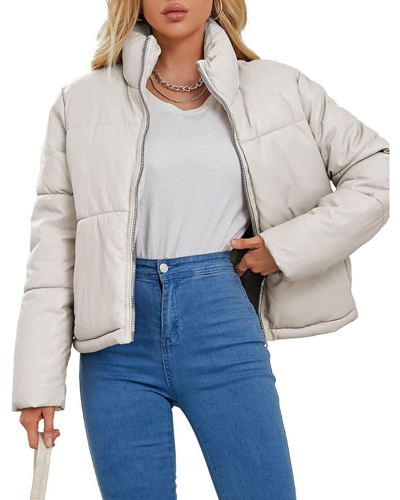 Women Faux Leather Jacket Long Quilted Hood Puffer Winter Coat White Short $17.15 Jackets