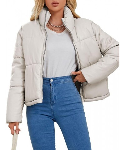 Women Faux Leather Jacket Long Quilted Hood Puffer Winter Coat White Short $17.15 Jackets