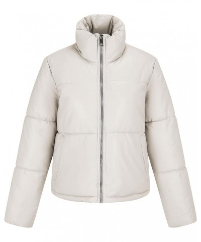 Women Faux Leather Jacket Long Quilted Hood Puffer Winter Coat White Short $17.15 Jackets