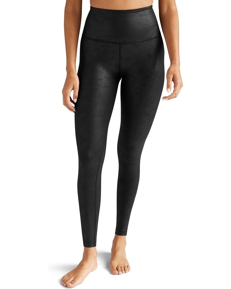 Luxe Leatherette High-Waisted Midi Leggings Black Leatherette Foil $52.46 Leggings