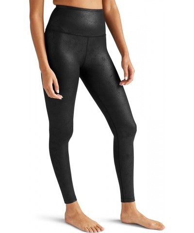 Luxe Leatherette High-Waisted Midi Leggings Black Leatherette Foil $52.46 Leggings