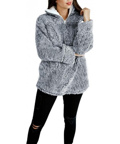 Women's Autumn Winter Long Sleeve Zipper Sherpa Fleece Sweatshirt Pullover Jacket Coat Light Grey $30.08 Jackets