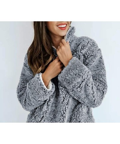 Women's Autumn Winter Long Sleeve Zipper Sherpa Fleece Sweatshirt Pullover Jacket Coat Light Grey $30.08 Jackets