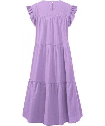 Women's Short Sleeve Dress Round Neck Casual Short Ruffle-Trim Summer Mini Dresses Petite Babydoll Dresses B-purple $13.17 Dr...