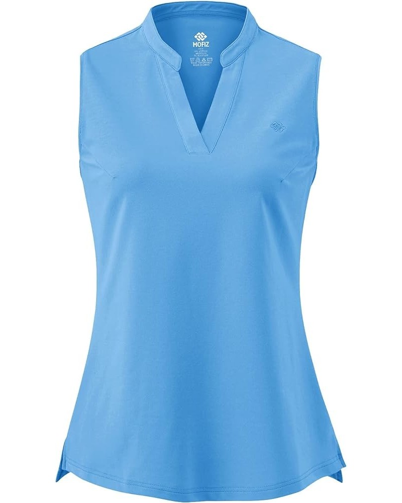 Women's Sleeveless Golf Polo Tennis Shirt Sport T-Shirt V-Neck Athletic Tops Active Tee Sky Blue $14.74 Shirts