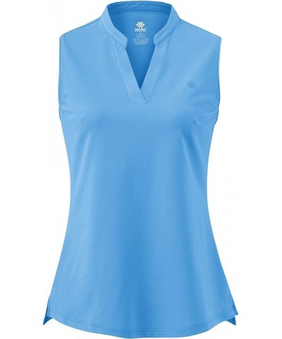 Women's Sleeveless Golf Polo Tennis Shirt Sport T-Shirt V-Neck Athletic Tops Active Tee Sky Blue $14.74 Shirts