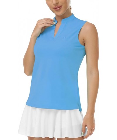 Women's Sleeveless Golf Polo Tennis Shirt Sport T-Shirt V-Neck Athletic Tops Active Tee Sky Blue $14.74 Shirts