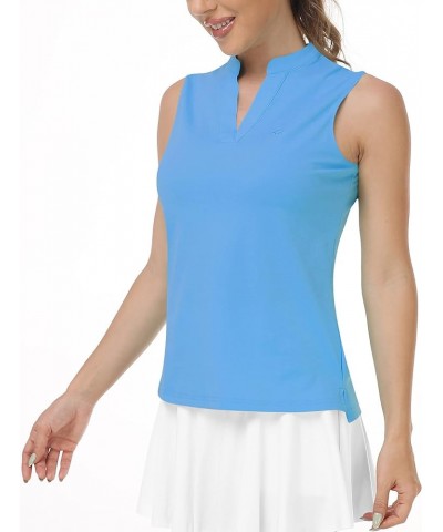 Women's Sleeveless Golf Polo Tennis Shirt Sport T-Shirt V-Neck Athletic Tops Active Tee Sky Blue $14.74 Shirts