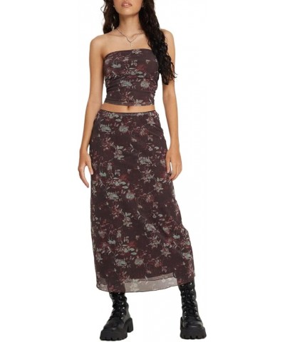 Women's Y2k Floral 2 Piece Outfits Sexy Cami Crop Top Bodycon Split Maxi Skirts Chic Midi Skirt Sets Streetwear H-brown $12.7...