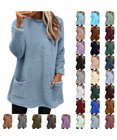 Women's Fleece Sweatshirts Long Sleeve Hoodless Pullover Tops Winter Warm Coat With Pockets Solid Color Clothes Black-k $3.74...