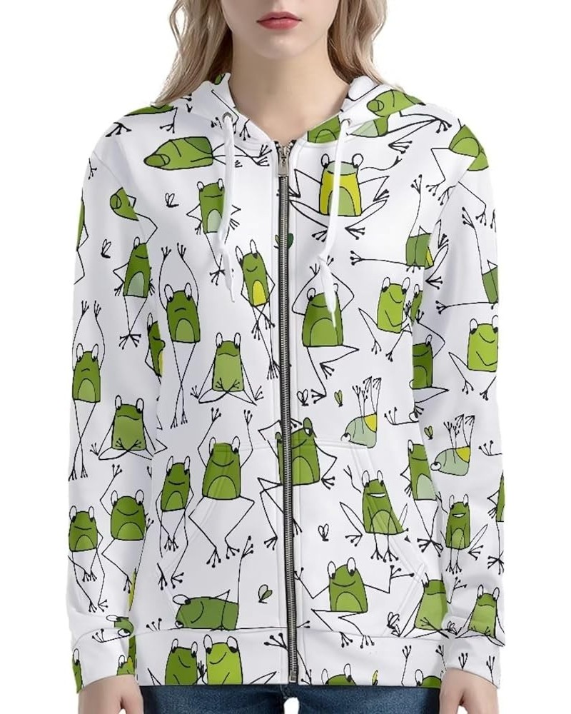 Womens Zip Up Hoodie Oversized Drawstring Jacket Long Sleeve Lightweight Fall Sweatshirt with Pockets Frog $12.47 Hoodies & S...