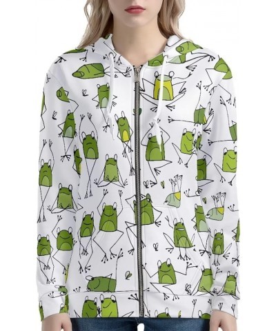 Womens Zip Up Hoodie Oversized Drawstring Jacket Long Sleeve Lightweight Fall Sweatshirt with Pockets Frog $12.47 Hoodies & S...