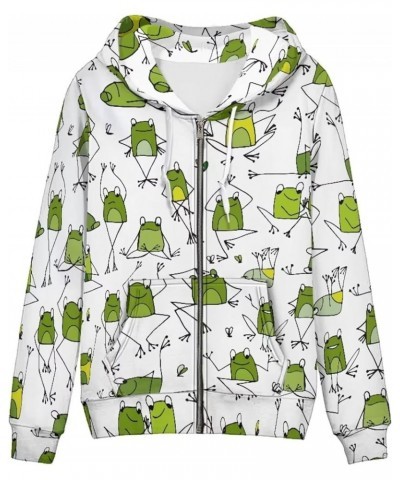 Womens Zip Up Hoodie Oversized Drawstring Jacket Long Sleeve Lightweight Fall Sweatshirt with Pockets Frog $12.47 Hoodies & S...