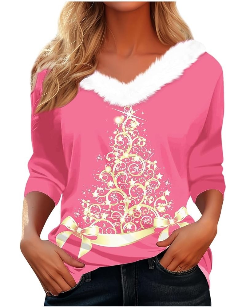 Fall Outfits For Women 2023 Fashion Casual Fleece Collar V Neck Long Sleeve Christmas Graphic Print Pullover Tops 02pink $9.4...