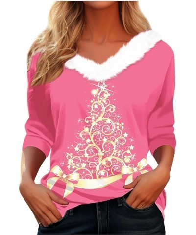 Fall Outfits For Women 2023 Fashion Casual Fleece Collar V Neck Long Sleeve Christmas Graphic Print Pullover Tops 02pink $9.4...