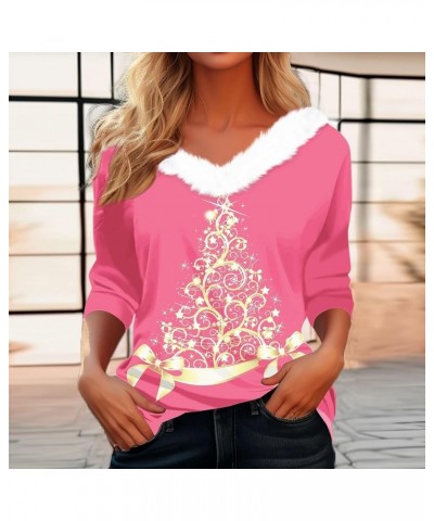 Fall Outfits For Women 2023 Fashion Casual Fleece Collar V Neck Long Sleeve Christmas Graphic Print Pullover Tops 02pink $9.4...