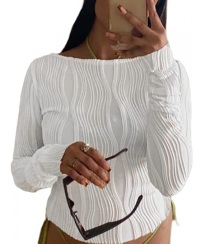 Womens Y2K Tops Flare SleeveButton Down Shirts Drawstring Pleated Blouses Streetwear Sexy Party Club Wear E-white $10.00 Blouses