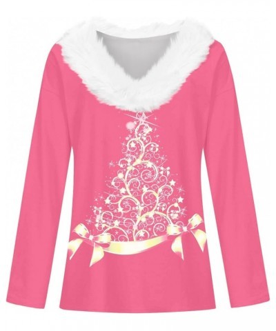 Fall Outfits For Women 2023 Fashion Casual Fleece Collar V Neck Long Sleeve Christmas Graphic Print Pullover Tops 02pink $9.4...