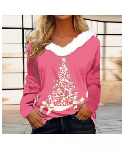 Fall Outfits For Women 2023 Fashion Casual Fleece Collar V Neck Long Sleeve Christmas Graphic Print Pullover Tops 02pink $9.4...