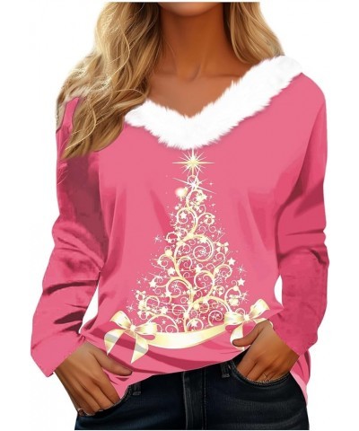 Fall Outfits For Women 2023 Fashion Casual Fleece Collar V Neck Long Sleeve Christmas Graphic Print Pullover Tops 02pink $9.4...