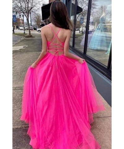 Women's Tulle Bridesmaid Dress Long V Neck A Line Formal Evening Gown with Slit Ball Gown RPM219 Orange $39.95 Dresses