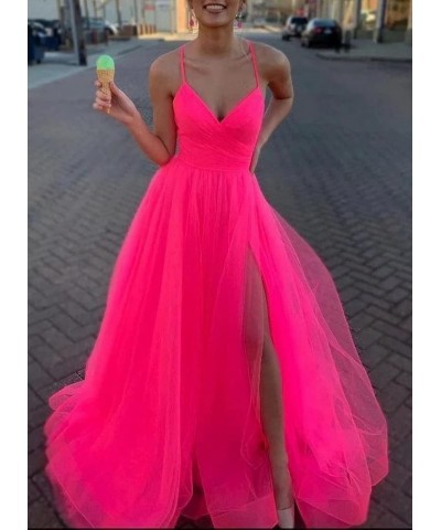 Women's Tulle Bridesmaid Dress Long V Neck A Line Formal Evening Gown with Slit Ball Gown RPM219 Orange $39.95 Dresses